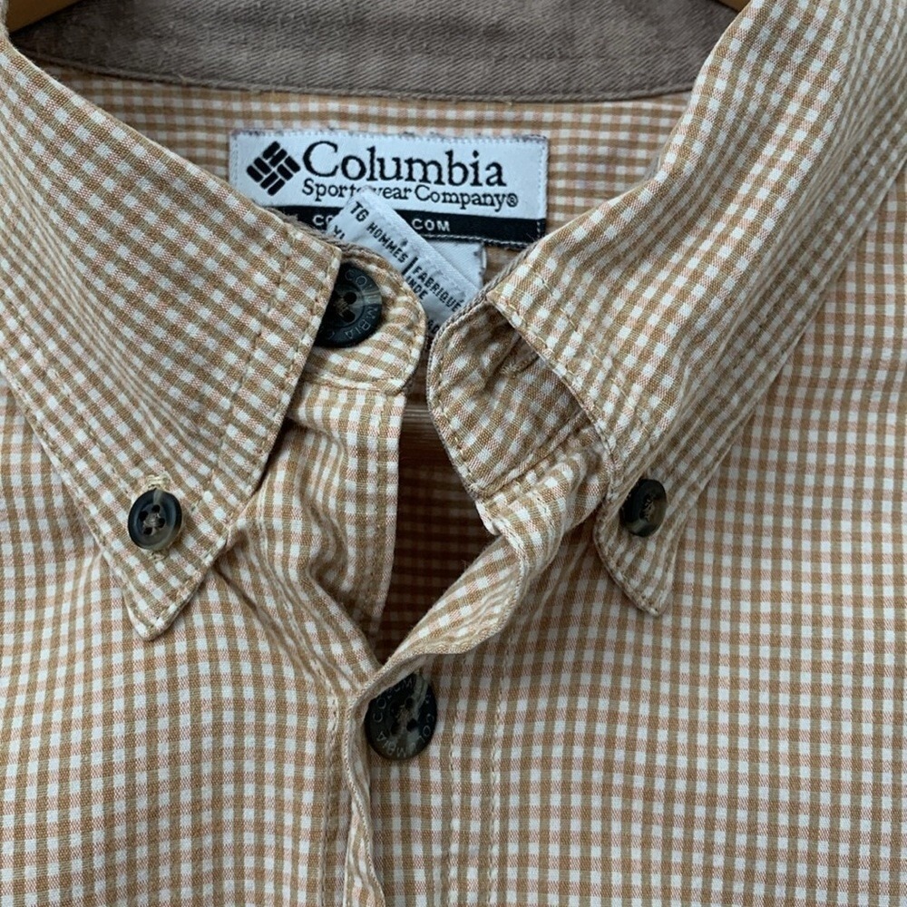 Columbia Mens XL Tan Gingham Long Sleeve Button Down Shirt AM7400 - Picture 4 of 8